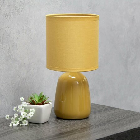 Simple Designs 10.04in Tall Ceramic Thimble Base Table Lamp, Matching Fabric Shade, Mustard Yellow LT1134-MST